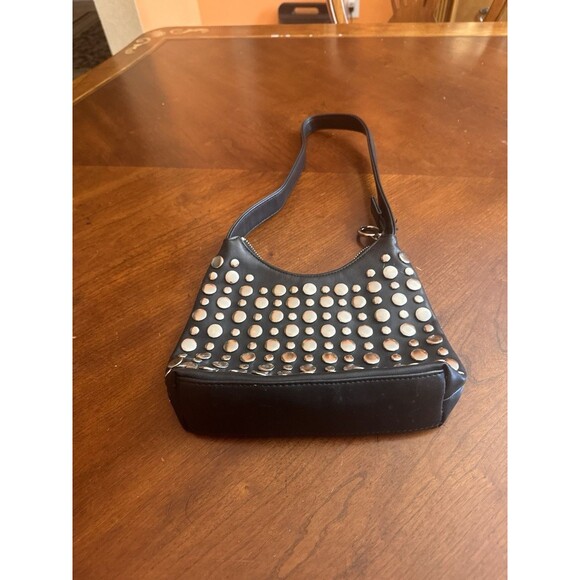 Vintage Y2K Nine West Black Weighted Studded Shoulder Bag ALL MAN MADE MATERIALS - Picture 4 of 9